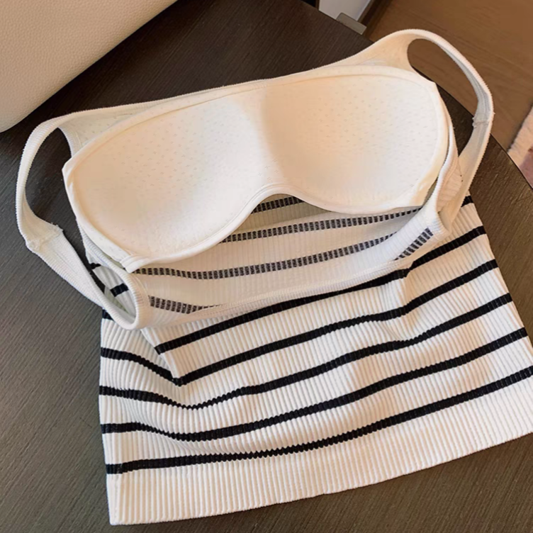 Ribbed Stripes Built-In Bra Tank Top